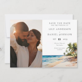 Reserve A Data Casamento de Foto de Praia Tropical em Aquarela