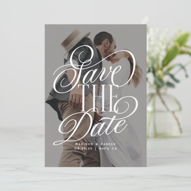 Reserve A Data Casamento de Foto de Script Elegante Moderno  (Em pé/Frente)