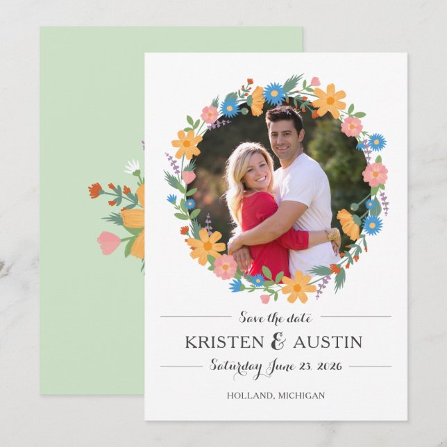Reserve A Data Casamento de Foto de Summer Wildflower Salve a Dat (Frente/Verso)