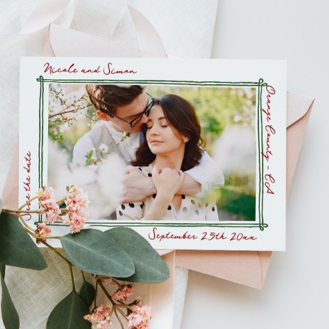 Reserve A Data Casamento de Foto Desenhado com Quadro Whimsical (Criador carregado)