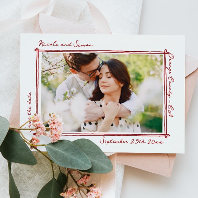 Reserve A Data Casamento de Foto Desenhado com Quadro Whimsical (Criador carregado)