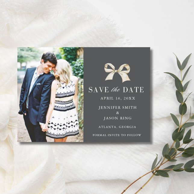 Reserve A Data Casamento de Foto do Arco Coquette Salve a Data (Coquette Bow Photo Wedding Save the Date)