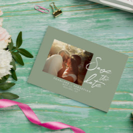 Reserve A Data Casamento de Foto do Boho com Caligrafia Verde Sim