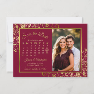 Reserve A Data Casamento de Foto do Calendário Dourado Elegante C