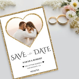 Reserve A Data Casamento de Foto do Coração Branco e Dourado
