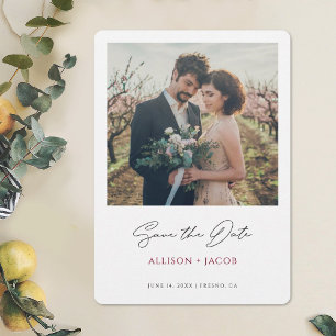 Reserve A Data Casamento de Foto do Modern Burgundy Salve a Data