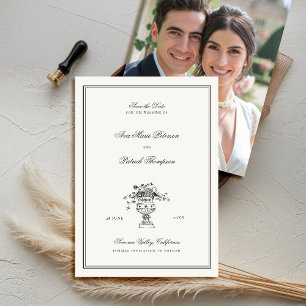 Reserve A Data Casamento de Foto do Quadro Preto Elegante Floral