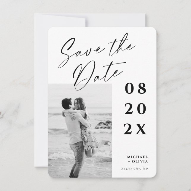 Reserve A Data Casamento de Foto do Script Elegante Moderno Salve (Frente)