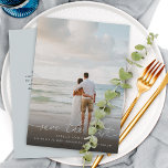 Reserve A Data Casamento de Foto do Script Moderno Elegante Salve<br><div class="desc">Caligrafia moderna com rabo de porco e seu anúncio de casamento de fotos favorito salve o cartão.</div>