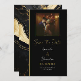 Reserve A Data Casamento de Foto Dourada e Preta do Luxo