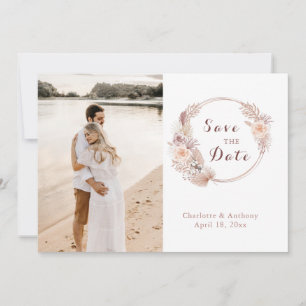 Reserve A Data Casamento de Foto Dourado do Rosa Floral Elegante