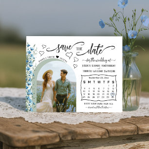 Reserve A Data Casamento de Foto e Calendário do Blue Boho Wildfl