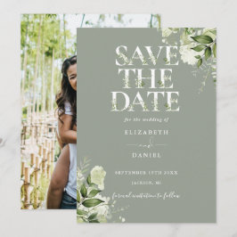 Reserve A Data Casamento de Foto e Tipografia Floral de Verde Sal