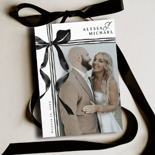 Reserve A Data Casamento de Foto Elegante Arco Preto e Branco Mod