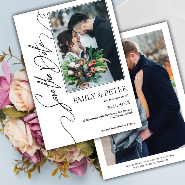 Reserve A Data Casamento de Foto Elegante Clássico 2 Salve a Data (Classic Elegant 2 Photo Wedding Save the Date Invitation )