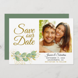 Reserve A Data Casamento de Foto Elegante Eucalyptus Greenery