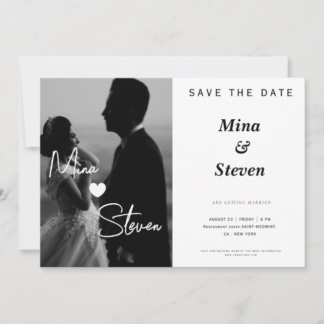 Reserve A Data Casamento de foto elegante preto e branco (Frente)