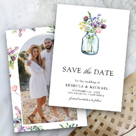 Reserve A Data Casamento de Foto em Pote de Pedra de Flores Silve