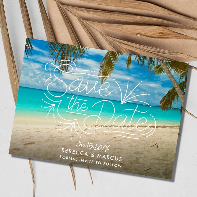 Reserve A Data Casamento de Foto em Praia Tropical Salvar a Data (Tropical Beach Photo Wedding Save the Date)