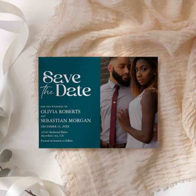 Reserve A Data Casamento de Foto em Teal Moderno (Criador carregado)