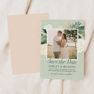 Reserve A Data Casamento de Foto Floral com Aquarela em Verde Sag
