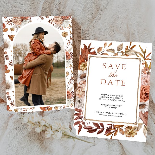Reserve A Data Casamento de Foto Floral de Terracota (Criador carregado)