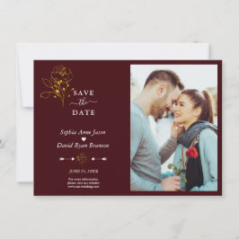 Reserve A Data Casamento de Foto Floral Dourado Minimalista em Bu