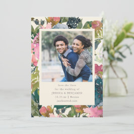 Reserve A Data Casamento de Foto Floral em Aquarela Elegante e Ou