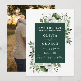 Reserve A Data Casamento de Foto Floral em Aquarela Verde Esmeral