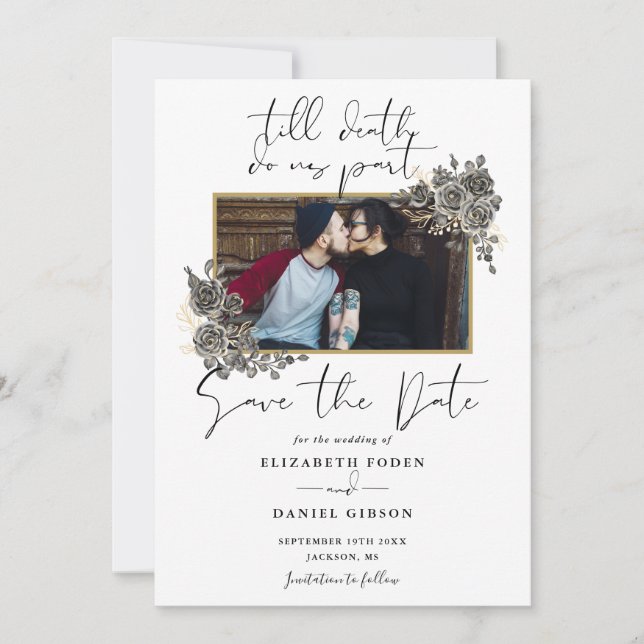 Reserve A Data Casamento de Foto Floral Gótico Roteiro Elegante (Frente)