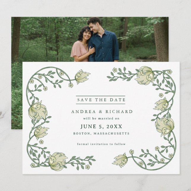 Reserve A Data Casamento de Foto Floral Jardim Botânico (Frente/Verso)