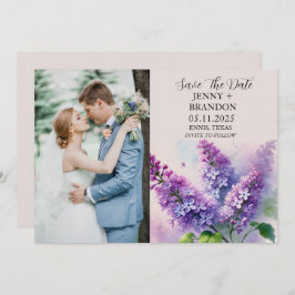Reserve A Data Casamento de Foto Floral Lilac Roxo Moderno Elegan