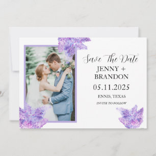 Reserve A Data Casamento de Foto Floral Lilac Roxo Moderno Elegan