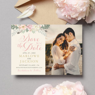 Reserve A Data Casamento de Foto Floral Marfim Romântico