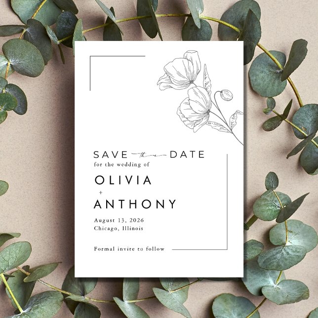 Reserve A Data Casamento de Foto Floral Moderno Simples (Simple Modern Floral Photo Wedding Save The Date)