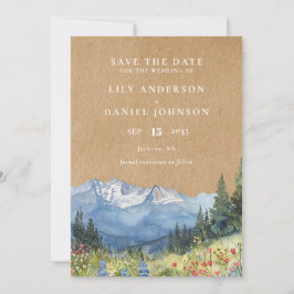 Reserve A Data Casamento de Foto Floral Montanhosa Aquarela Rústi