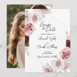 Reserve A Data Casamento de Foto Floral Rosa-Rosa-Blush Vermelho 