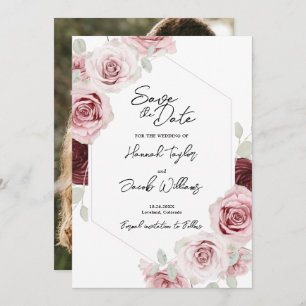 Reserve A Data Casamento de Foto Floral Rosa-Rosa-Blush Vermelho