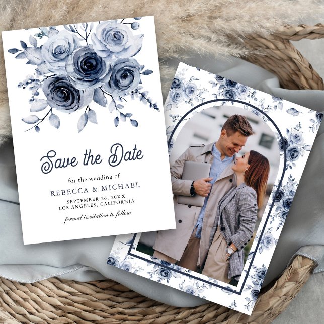 Reserve A Data Casamento De Foto Floral Rustic Dusty Blue (Criador carregado)
