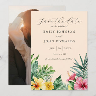 Reserve A Data Casamento De Foto Floral Tropical Peach Watercolor