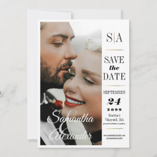 Reserve A Data Casamento de Foto Formal Vintage Preto Elegante 