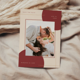 Reserve A Data Casamento de Foto Geométrica Moderna Bege Inline