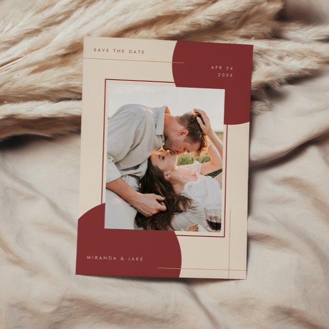 Reserve A Data Casamento de Foto Geométrico Bege Inline Moderno (Criador carregado)