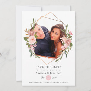 Reserve A Data Casamento de Foto Geométrico em Rose Gold e Blush