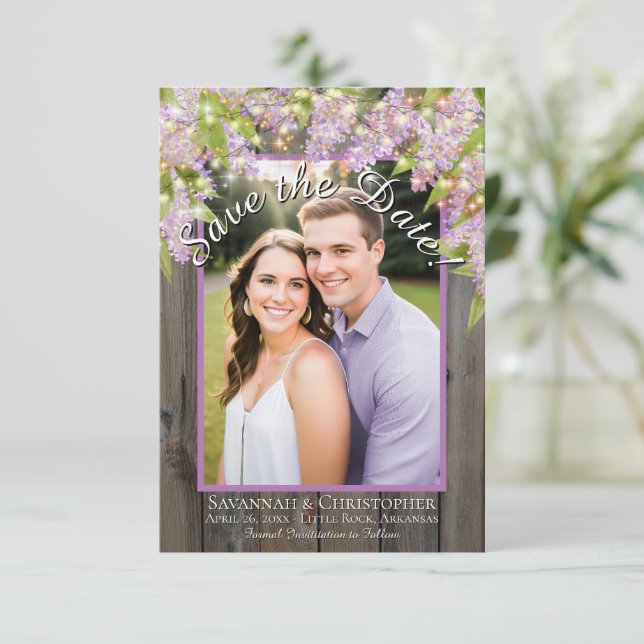 Reserve A Data Casamento de Foto Lilases em Aquarela Rústica em M (Em pé/Frente)