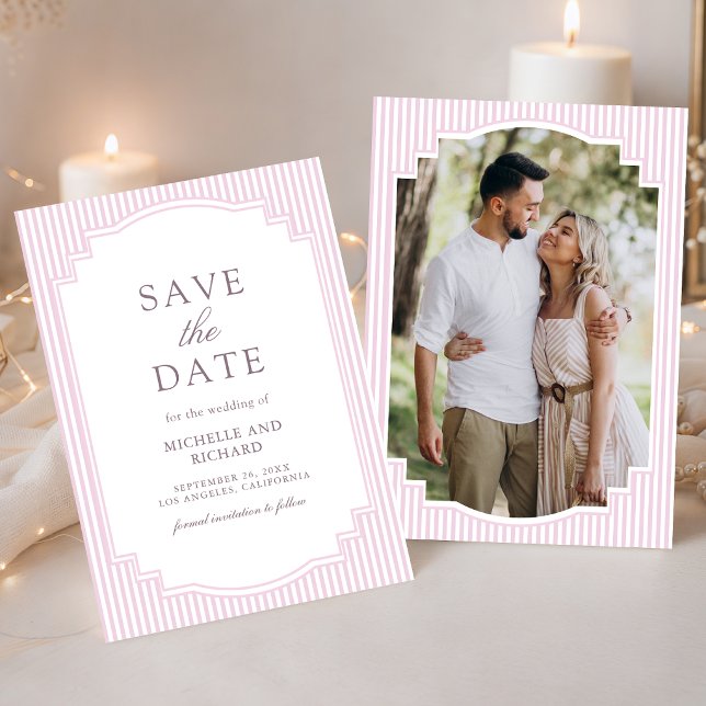 Reserve A Data Casamento de Foto Listrada de Lavanda Pastel (Criador carregado)