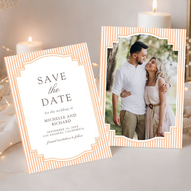 Reserve A Data Casamento de Foto Listrada Laranja Clássica (Criador carregado)