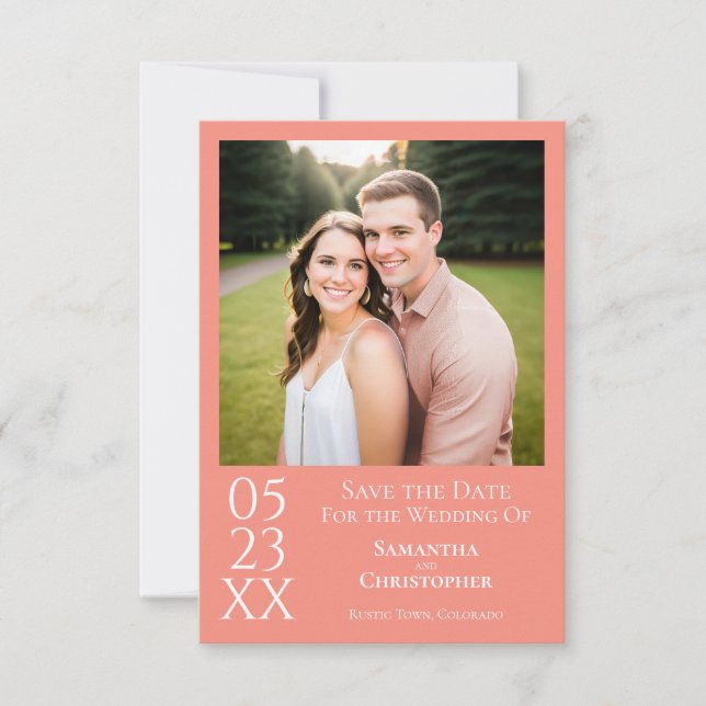 Reserve A Data Casamento de Foto Minimalista Moderno Rosa Coral S (Frente)