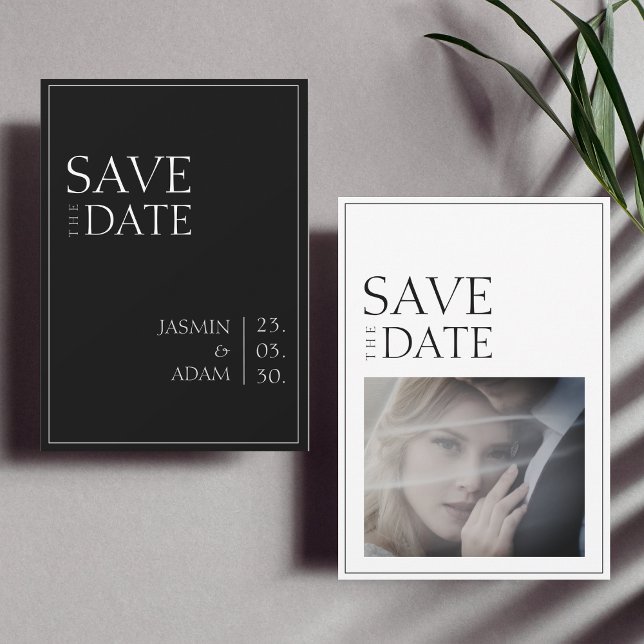 Reserve A Data Casamento de Foto Minimalista Preto e Branco Simpl (Criador carregado)