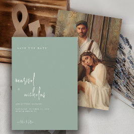 Reserve A Data Casamento de Foto Minimalista Sage Moderno